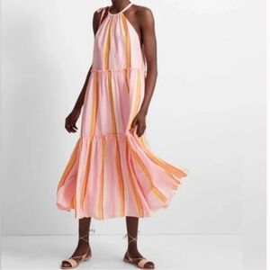 Club Monaco Striped Pink and Orange Halter Dress Nwt